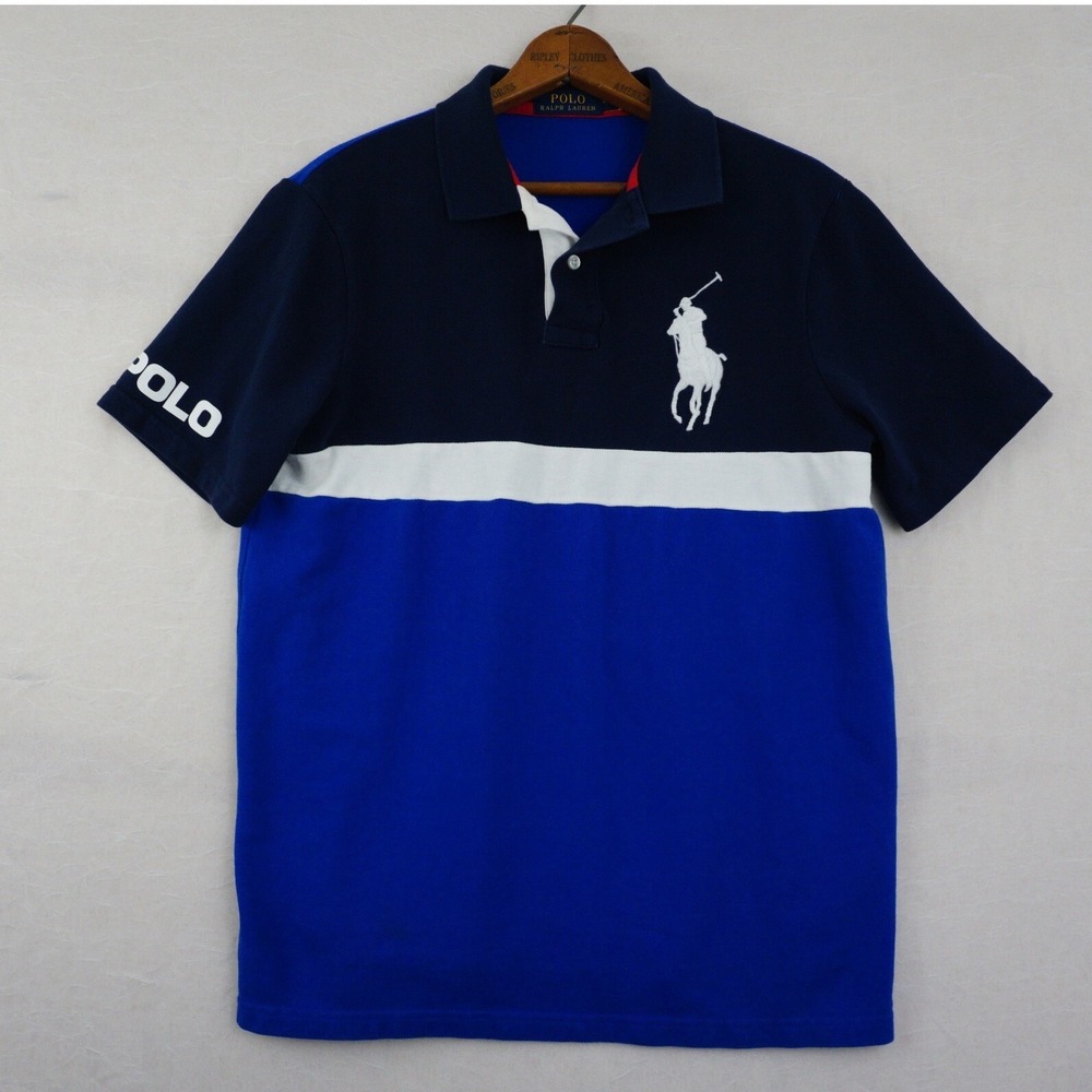 Polo Ralph Lauren Shirt M Blue Color Block Polo Shirt Big Pony Logo